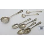 A silver sifter spoon, London 1902, a pa