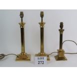 A pair of modern brass column table lamp