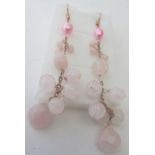 Pearl & rose quartz drop earrings, sheph