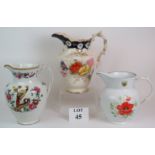 Three large decorative ceramic jugs one by Royal Worcester. Largest: 33cm tall.