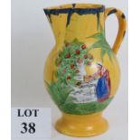 A large Rustic Provencal baluster form jug with sparrow beak spout and hand decorated with a