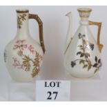 Two Royal Worcester aesthetic movement ewers each hand decorated with floral designs and one
