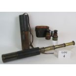 A late 19th Century five draw military telescope engraved Ross London with original leather case