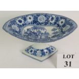 An early 19th Century blue and white pedestal dish by Rogers and Co,