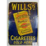 A 1930's Wills gold flake cigarettes enamel sign in blue, yellow, red and gold. 61cm x 91cm.