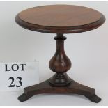 A rare early 19th Century apprentice piece mahogany pedestal table on tripod feet. Diameter: 18.5cm.