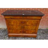 A 19th century continental follilised black marble topped burr walnut chest of four long drawers,