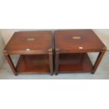 A pair of mahogany brass mounted campaign style bedside tables,