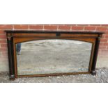 A large early 20th century ebonised over mantle mirror brass bound & inlaid with burr walnut and