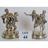 A pair of 19th Century silver plated brass statues signed Emile Guillemin titled 'The Bar Fight'.
