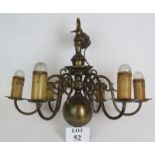 A good quality early 20th Century 6 branch brass chandelier. Height: 55cm. Max width: 64cm.