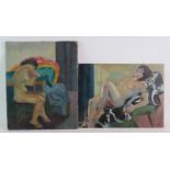 Muriel Kay (20th century) - Two female nude portrait oil paintings, signed, unframed.