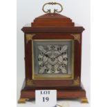 A turn of the century mahogany cased double fusee bracket clock with Arts and Crafts style