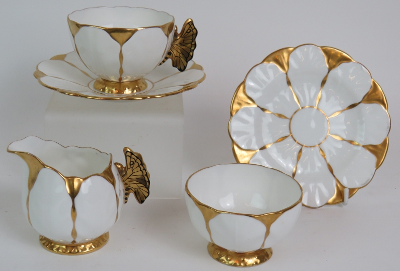 A five piece Aynsley China gilded butterfly tea set c1920s consisting of cup and saucer, plate, - Image 3 of 8