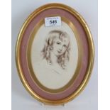 British School (19th Century) - 'Study of a young woman', sepia wash, oval, further info verso,