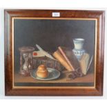 Edward Griffiths (20th Century) - 'Bread with hour glass and old books', oil on board, signed,