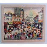 French School (1980's) - 'Busy Paris Street Scene', oil on canvas, indistinctly signed, dated,