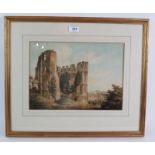 British School (19th century) - 'Castle ruins', watercolour, 26 cm x 36 cm, gilt frame.