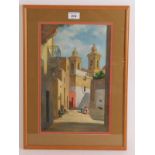 Micallef (early 20th Century) - 'Arabic Street Scene', oil, signed, 36cm x 22cm, framed. Condition