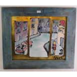 Contemporary School - 'Street Scene', mixed media, indistinctly signed 49cm x 62cm, framed.