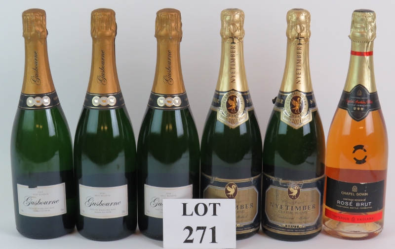 Six bottles of English sparkling wine to include 3 bottles of Gusbourne Brut Reserve 2009, two