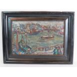 Cornish School (early 20th Century) - 'Harbour Scene', oil on panel, 28cm x 44cm, framed.