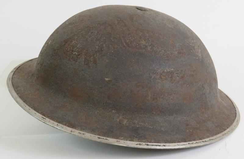 A WW2 steel helmet stamped 1939, a large brass Ottoman powder or water flask and a pair of - Bild 5 aus 7