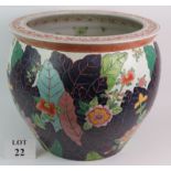 A very large Chinese porcelain fish bowl, internally decorated with goldfish and externally with