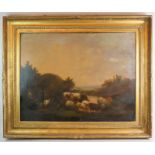 Follower of George Morland (1762/63-1804) - 'Panoramic rural landscape with cattle, figures, dog,