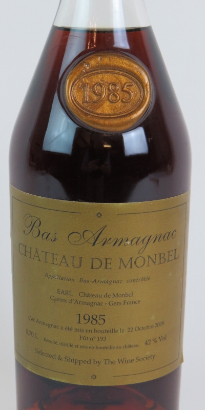 One bottle of Chateau De Monbel Bas Armagnac vintage 1985 bottle 2009 by the wine society 70cl, - Image 2 of 2