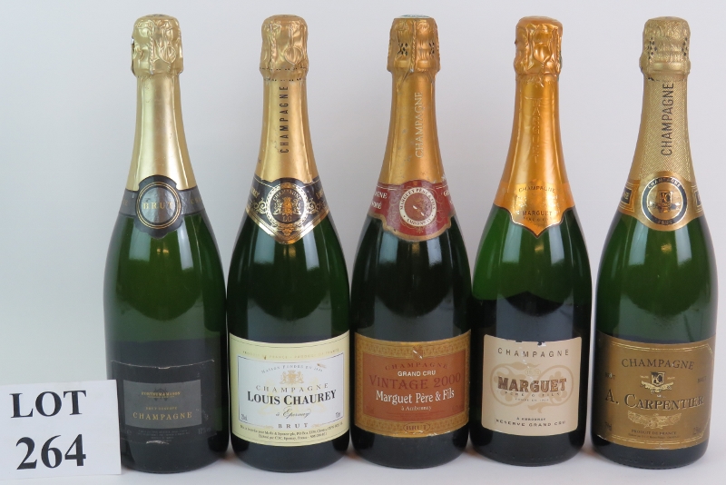 Five bottles of Champagne to include Marguet Pere Grand Cru Vintage 2000, Marguet Pere Reserve Grand