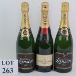 One bottle of Moet Et Chandon Imperial Brut NV Champagne 75cl and two bottles of Lanson Black