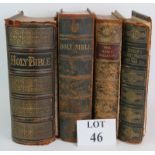 Two large 19th Century leather bound family bibles, a leather bound copy of Bunyan's Pilgrims