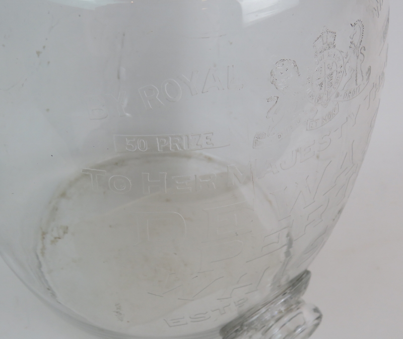 A hand blown Victorian glass Dewar's Scotch Whisky barrel with engraved royal coat of arms and - Image 6 of 7