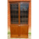 An Edwardian mahogany inlaid display bookcase strung with boxwood & satinwood with 22 panel astral