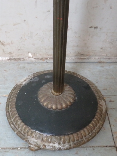 A 19th century brass floor standing four branch candelabra, with a fluted column terminating on a - Image 3 of 3