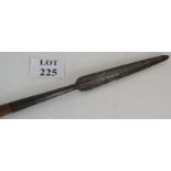 An antique steel headed spear possibly European on oak or hickory shaft, head 33cm long, overall