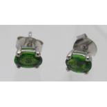 A pair of chrome diopside silver stud earrings, posts and backs stamped 925. Condition report: