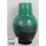 A large Scottish Monart style glass vase c1930's of bulbous form with mottled green graduating to