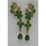 Russian diopside earrings, 50mm length, faceted pear & oval cut, post back. 5.7 grams, approx