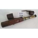 A WWI period Dollond London signalling telescope number 9107. Three draw leather covered scope