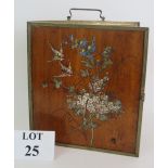 An early 20th Century mahogany triptych picture/mirror frame with hand painted bird and flower