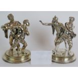 A pair of 19th Century silver plated brass statues signed Emile Guillemin titled 'The Bar Fight'.