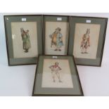 JB (1939/40/41) - A series of 4 watercolours depicting Dickensian characters, monogrammed, dated,