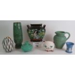 Seven pieces of mainly 20th Century ceramics and glass including a tall Withernsea pottery vase