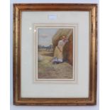 F.S.P ('80) - 'Raking hay', watercolour, initialled and dated, 25 cm x 17 cm, framed. Condition