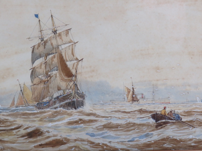 William Hyams (1878-1952) - 'Seascape with Shipping', watercolour, signed and dated '99, 20cm x