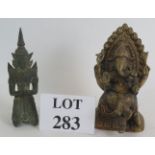 A hollow cast brass figure of Ganesh and cast bronze figure of a Thai Buddha. Tallest 18cm. (2).