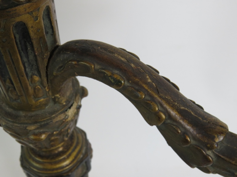 An early 20th Century Gothic style carved wood and gilded gesso three branch electric candelabra - Image 4 of 4