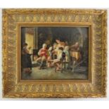 Continental School - '19th Century Cottage Interior Scene', indistinctly signed, oil on tin panel,